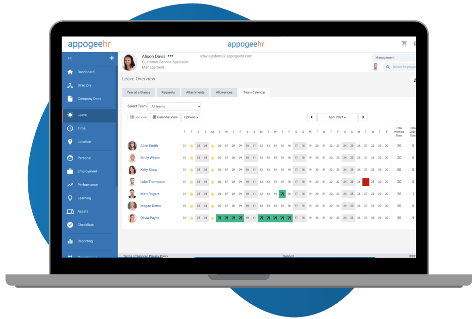 Staff Leave Planner Appogee HR Appogee HR